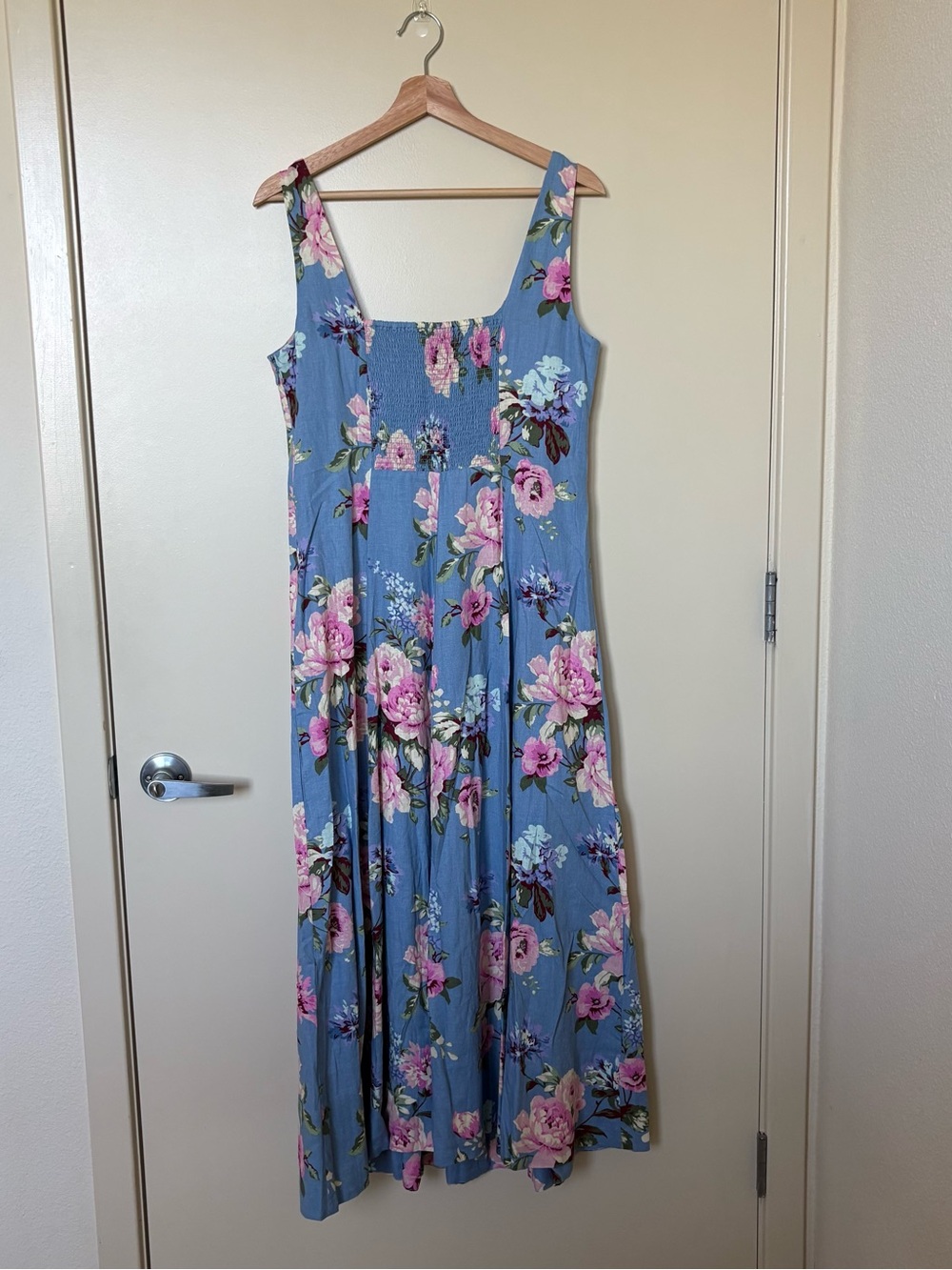 NWT Gap Blue Floral Linen-Blend Square-Neck Maxi Summer Dress